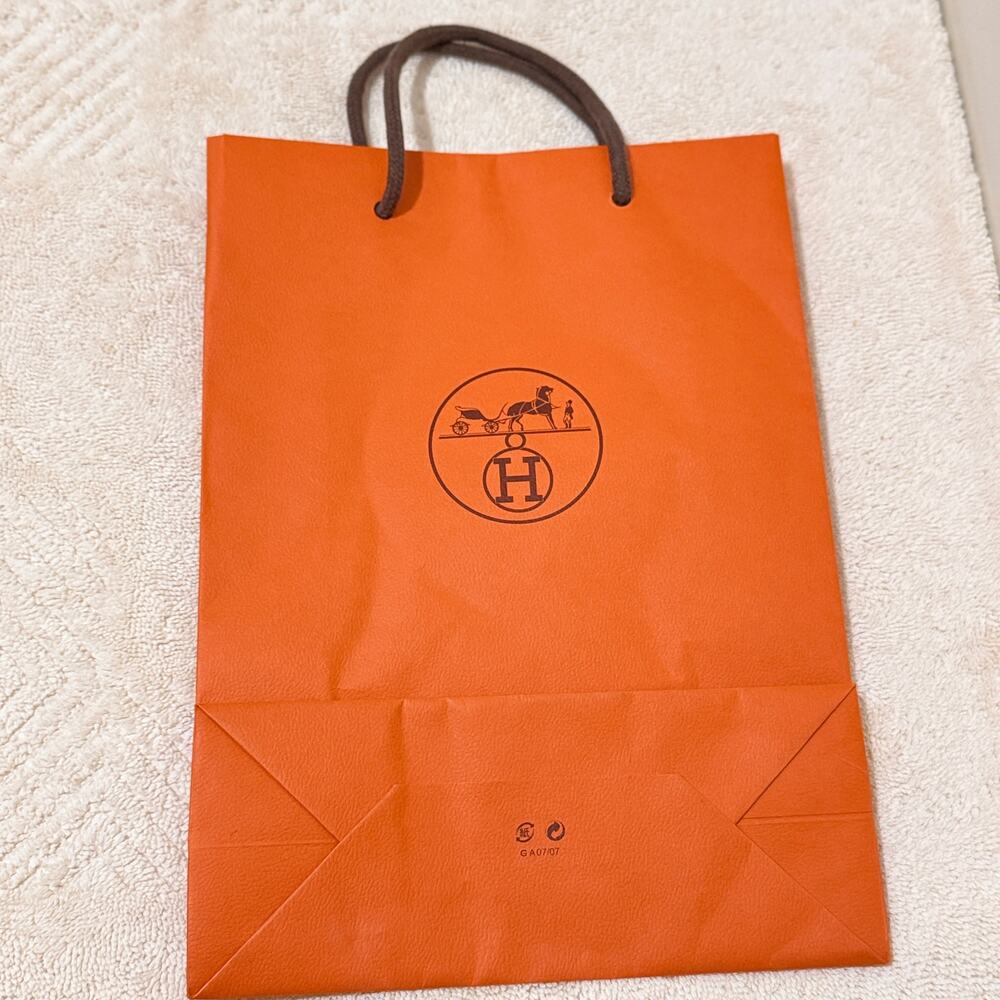 Hermès Orange Boutique Shopping Gift Bag Brown Rope Handles 11" x 8" x 3" - Picture 2 of 8